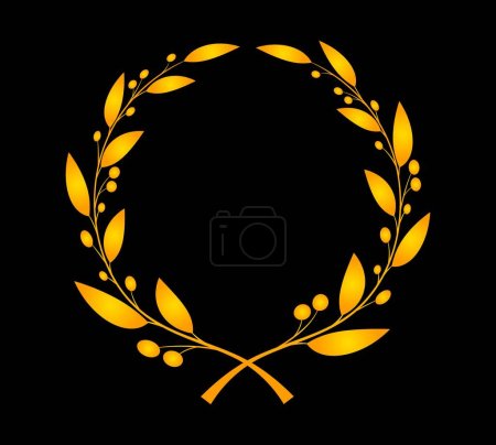 Illustration for Vector illustration of beautiful golden laurel wreath with berries in cartoon style. Laurel wreath for winner isolated on black background. A symbol of glory and peace. - Royalty Free Image