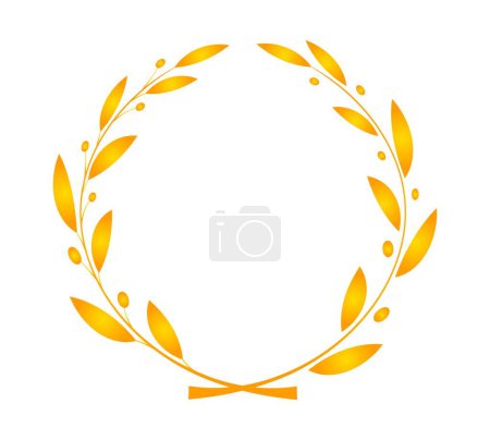 Illustration for Golden laurel wreath isolated on white background.Icon of a circular wreath of laurel leaves and berries in a flat style.Award for the winner of the competition. A symbol of glory and peace. Antiquity - Royalty Free Image