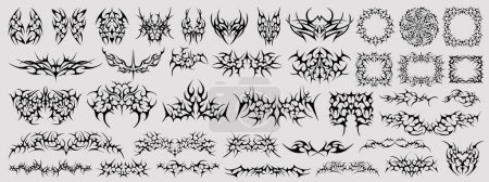 Sammlung von Grunge Y2k Tattoo Streetwear Graphic Elements. Gothic Neo Tribal Cyber Sigilismus Formen Vektor-Design.