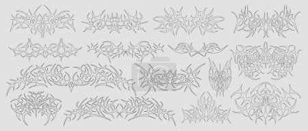 Collection De Grunge Y2k Tattoo Streetwear Graphic Elements. Néo-Tribal Gothique Cyber Sigilisme Formes Conception vectorielle.