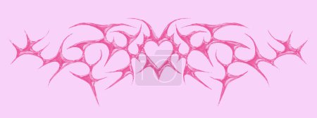 Cool Y2k Neo Tribal Heart Chrome Metal Sign Vector Design. Cyber Sigilism Love Graphic Element.
