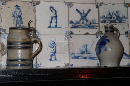Photo for Amsterdam, netherlands. November 2022. Old delft blue tiles and antique jars. High quality photo - Royalty Free Image