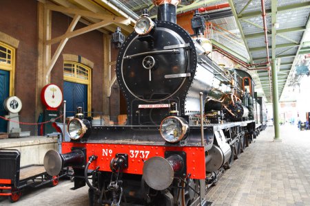 Photo for Utrecht, Netherlands. May 08 2023. An old steamtrain on one of the platforms of the railroad museum in Utrecht. High quality photo - Royalty Free Image