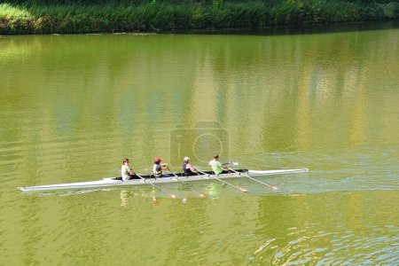 Photo for Florence, Italy. September 17, 2023. Rowers on the river Arno in Florence, Italy. High quality photo - Royalty Free Image