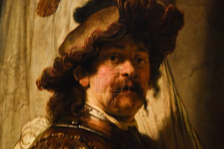 Téléchargez les photos : Amsterdam, Pays-Bas. 24 janvier 2024. Gros plan sur les visages de peintures de Rembrandt van Rijn. Photo de haute qualité - en image libre de droit