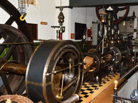 Medemblik, Netherlands. February 28, 2024. Old steamengines in the Steamenigin Museum in Medemblik. High quality photo