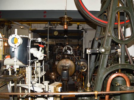 Medemblik, Netrherlands. February 28, 2024. Elements and details of old steam engines in Steam engine museum in Medemblik. High quality photo