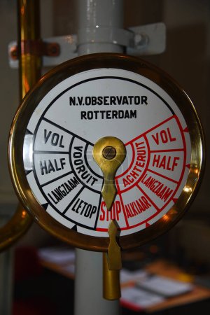 Photo for Medemblik, Netherlands. February 28, 2024. Elements and gauges of an old steam engine. High quality photo - Royalty Free Image