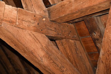 Medemblik, Netherlands. March 29, 2024. Wooden roof structure of Radboud Castle. High quality photo
