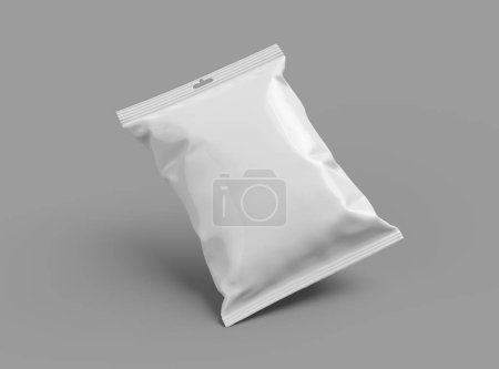Realistic 3d rendered package for food snack, chips, cookies, peanuts, candy on a light background