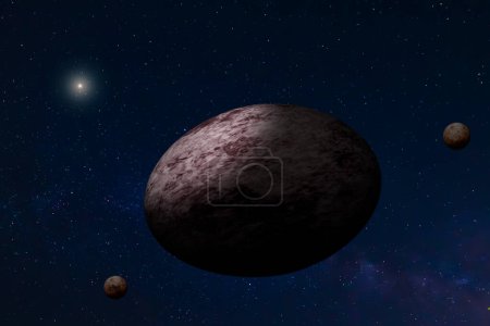 Téléchargez les photos : The planetary system composed of the dwarf planet Haumea and its two satellites, located within the Kuiper belt - en image libre de droit