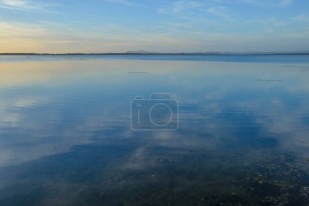 Photo for Sky, earth and sea. Panoramic sunset in Orbetello lagoon in Maremma Tuscany, Italy - Royalty Free Image