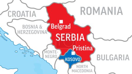 Téléchargez les illustrations : Serbie et Kosovo Carte. Zoom sur la carte du monde. Illustration vectorielle de stock - en licence libre de droit