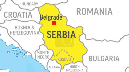 Téléchargez les illustrations : Serbia Map. Zoom on World Map. Vector Stock Illustration - en licence libre de droit