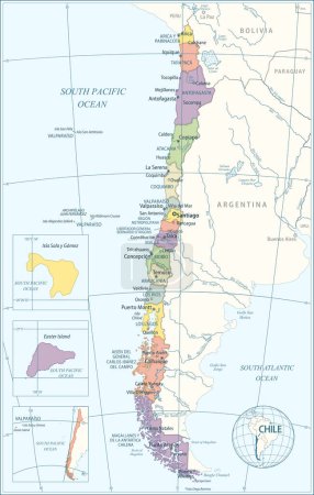 Téléchargez les illustrations : Carte du Chili - Illustration vectorielle très détaillée - en licence libre de droit