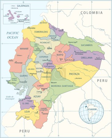 Téléchargez les illustrations : Carte de l'Équateur - Illustration vectorielle très détaillée - en licence libre de droit