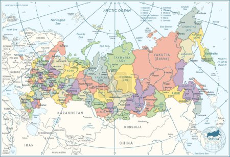 Téléchargez les illustrations : Carte de la Russie - illustration vectorielle très détaillée - en licence libre de droit