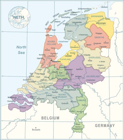 Téléchargez les illustrations : Carte des Pays-Bas - illustration vectorielle de détails élevés - en licence libre de droit
