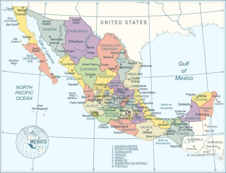 Illustration for Map of Mexico - highly detailed vector illustration - Royalty Free Image