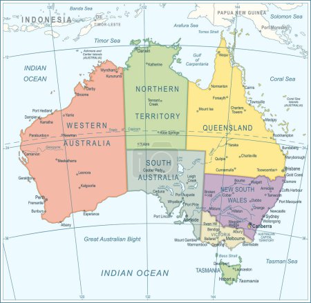 Ilustración de Mapa de Australia - ilustración vectorial muy detallada - Imagen libre de derechos