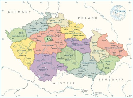 Téléchargez les illustrations : Carte de République tchèque - Illustration vectorielle détaillée élevée - en licence libre de droit