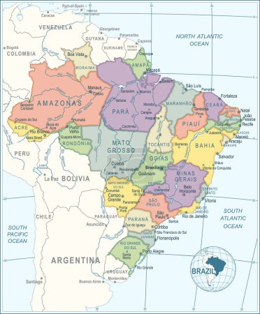 Téléchargez les illustrations : Carte du Brésil - illustration vectorielle très détaillée - en licence libre de droit