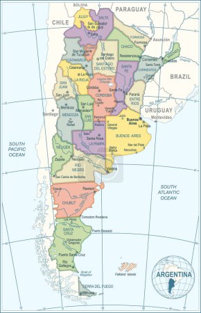 Téléchargez les illustrations : Carte de l'Argentine - illustration vectorielle très détaillée - en licence libre de droit