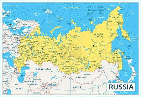 Téléchargez les illustrations : Carte de la Russie - illustration vectorielle très détaillée - en licence libre de droit