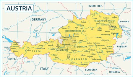 Téléchargez les illustrations : Carte de l'Autriche - illustration vectorielle de détails élevés - en licence libre de droit