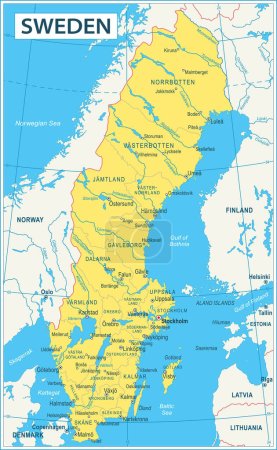 Téléchargez les illustrations : Carte de la Suède - illustration vectorielle de détails élevés - en licence libre de droit