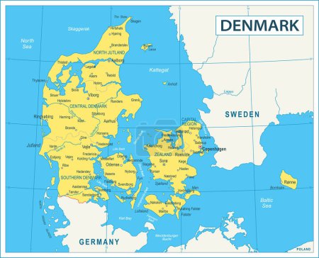 Mapa de Dinamarca - ilustración vectorial de altos detalles