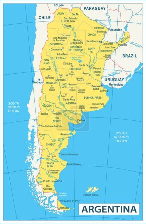 Téléchargez les illustrations : Carte de l'Argentine - illustration vectorielle très détaillée - en licence libre de droit