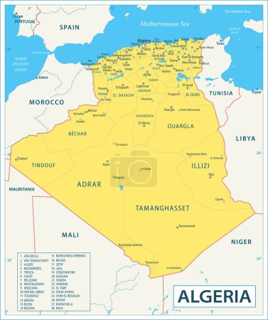 Ilustración de Mapa de Argelia - ilustración vectorial altamente detallada - Imagen libre de derechos