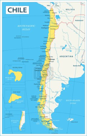 Téléchargez les illustrations : Carte du Chili - Illustration vectorielle très détaillée - en licence libre de droit