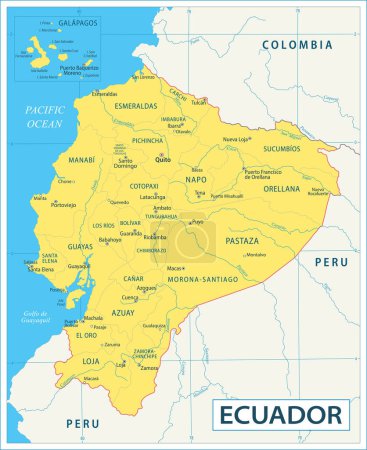 Téléchargez les illustrations : Carte de l'Équateur - Illustration vectorielle très détaillée - en licence libre de droit