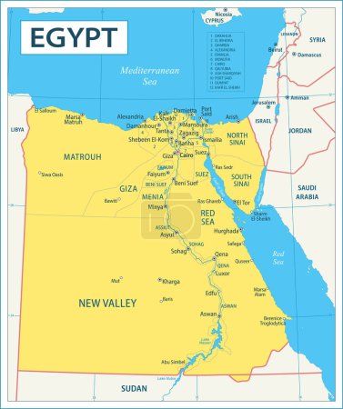 Téléchargez les illustrations : Carte de l'Egypte - Illustration vectorielle très détaillée - en licence libre de droit