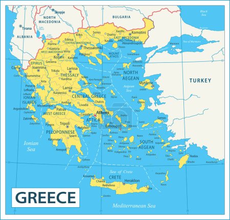 Téléchargez les illustrations : Carte de Grèce - Illustration vectorielle très détaillée - en licence libre de droit
