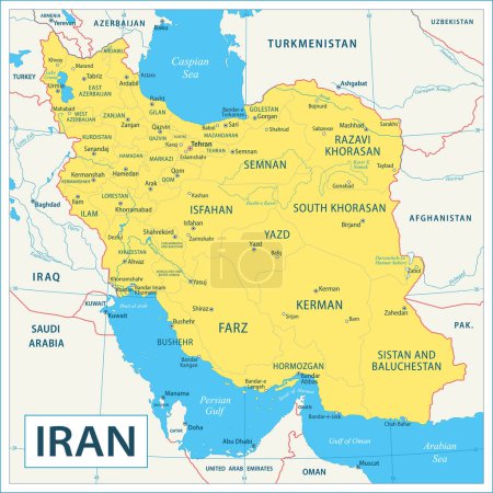 Ilustración de Mapa de Irán - ilustración vectorial altamente detallada - Imagen libre de derechos
