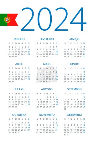 Kalender 2024 - Illustration. Portugiesische Version. Woche beginnt am Montag