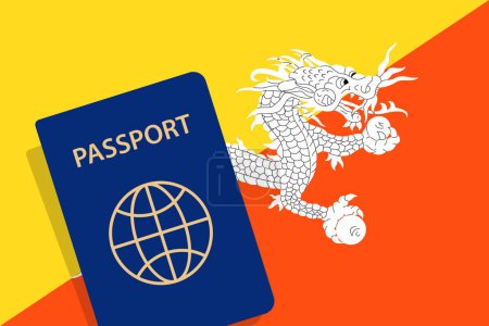 Illustration for Bhutan Passport. Bhutanese Flag Background Vector - Royalty Free Image