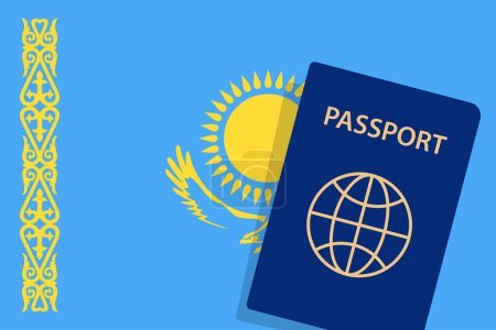 Téléchargez les illustrations : Kazakhstan Passeport. Kazakhstan Drapeau arrière-plan vecteur - en licence libre de droit