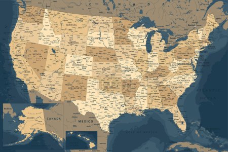 Téléchargez les illustrations : États-Unis - Carte vectorielle très détaillée des États-Unis. Idéalement pour les affiches imprimées - en licence libre de droit
