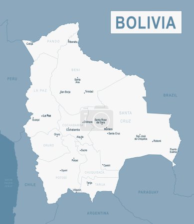 Téléchargez les illustrations : Carte de Bolivie. Illustration vectorielle détaillée de la carte bolivienne. Modèle de stock - en licence libre de droit