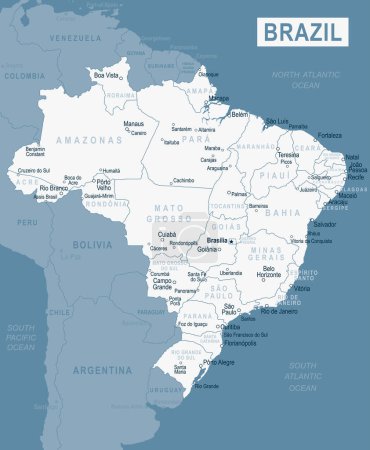 Carte du Brésil. Illustration vectorielle détaillée de la carte brésilienne. Modèle de stock