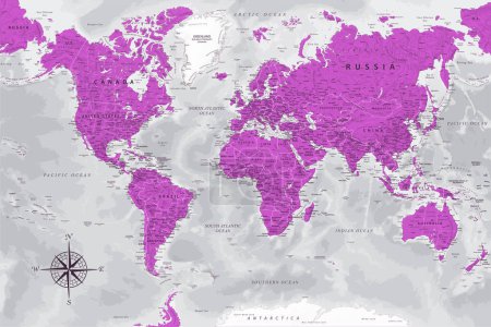 Carte du monde - Carte vectorielle très détaillée du monde. Idéalement pour les affiches imprimées