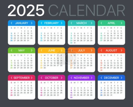 2025 Calendar - vector template graphic illustration - Sunday to Monday