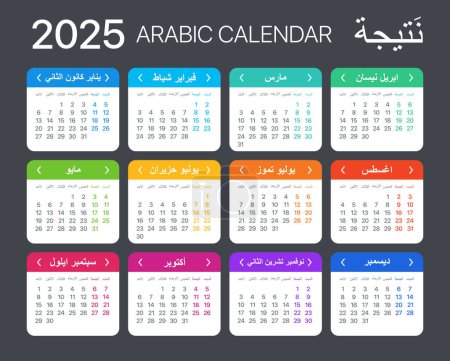 2025 Calendar - vector template graphic illustration - Arabic version