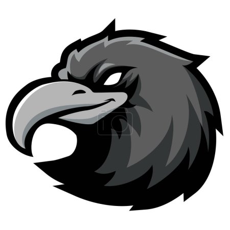 Téléchargez les illustrations : Black crow mascot design for logo. Sports branding. Crow head badge - en licence libre de droit