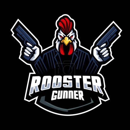 Illustration for Rooster gunner mascot logo design - Royalty Free Image