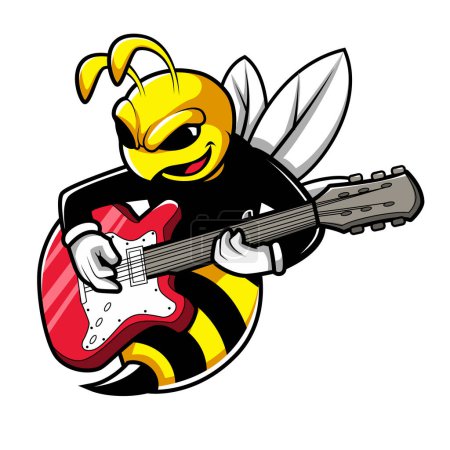 Ilustración de Abeja jugando guitarra mascota ilustración - Imagen libre de derechos